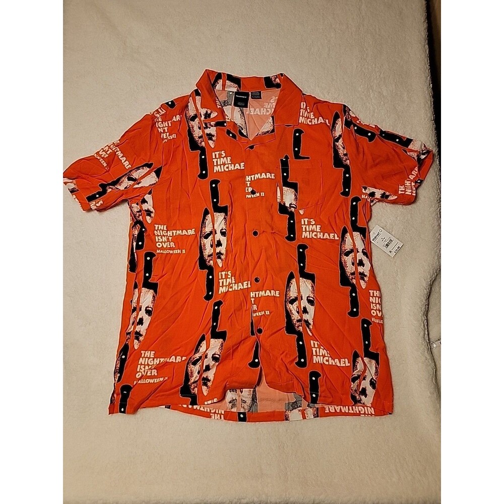 Halloween Michael Myers Mens XL Graphic Print Camp Shirt Short Sleeve NWT